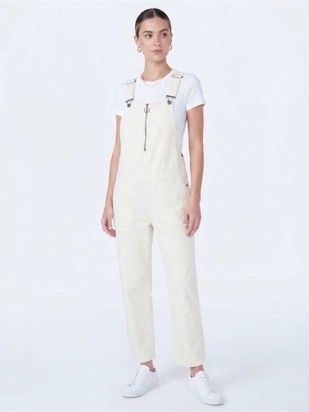 Hurley Off-White Canvas Utility Overall Jumpsuit Size Medium O-Ring Zip Front